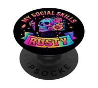 Mes compétences sociales sont Rusty Skull Rainbow PopSockets PopGrip Adhésif