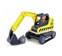 Hape Excavateur en bois - Creuser et collecter - Tourelle 360°, pelle mobile, ouvrier, rangement