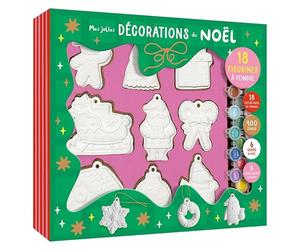 Mes jolies décorations de noël à peindre - coffret créatif avec 18 figurines 2d en plâtre, peinture, strass, cartes de v ux et enveloppes - dès 4 ans