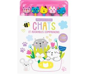 Mes jolis colos - chats et adorables compagnons - bloc de coloriages avec crayons de couleur et gommes - dès 3 ans