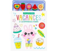 Mes jolis colos - vacances et gourmandises kawaii - bloc de coloriages avec crayons de couleur et gommes - dès 3 ans