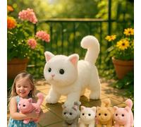 Mes Jouets De Chat Réalistes - Apportez Une Joie Et Une Chaleur sans Fin, 2025 Nouvel Animal en Peluche en Peluche Interactive AI avec des Promenades, des Miaules Et Une Reprise De La Queue, Le White