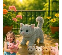 Mes Jouets De Chat Réalistes - Apportez Une Joie Et Une Chaleur sans Fin, 2025 Nouvel Animal en Peluche en Peluche Interactive AI avec des Promenades, des Miaules Et Une Reprise De La Queue, Le Gray