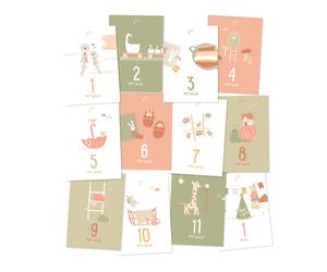 Mes premiers mois - cartes souvenirs vert et rose, instants magique TU