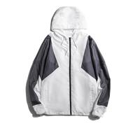 Mes Veste Imperméable Mes Autum Thi Colour Match Sport Jacket Mes Basic Casual Jacket Mes Multiple Pockets Hooded Sweat Jacket, F-White3, L