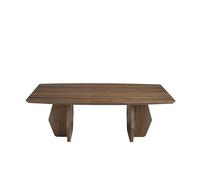 Mesa centro ovalada barril con tapa de madera chapada en nogal y unas patas de madera chapada en nogal natural. Una pieza con un diseño sencillo a la vez que original