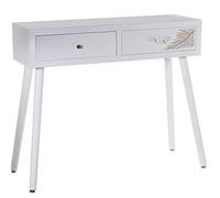 MESA ENTRADA MADERA C/2 CAJONES BLANCO RELIEVE+HOJA DORADA 90X30X78CM, ABETO+DM