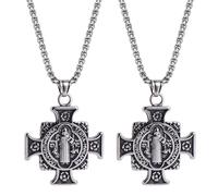 MESARCH Lot de 2 médailles catholiques de San Benito avec croix d'exorcisme pour homme et femme - Chaîne en acier inoxydable de 61 cm, Large, Zinc Acier inoxydable, Pas de gemme