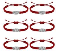 MESARCH Lot de 6 bracelets de protection religieuse Catholique Vierge de Guadalupe Bracelet San Benito Bracelet Jésus Croix Bracelet Fait Main Réglable pour Femme Homme, Large, Nylon, Alliage de zinc