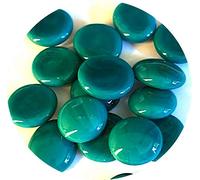 MesBilles - 250 GR Bleu Canard Perle 60 Billes Plates - Galet en Verre 20 mm Cailloux en Verre décoratifs