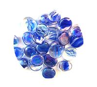 mesbilles - 250 GR Bleu Froissé Billes Plates - 60 Galets en Verre 20 mm Cailloux en Verre décoratifs