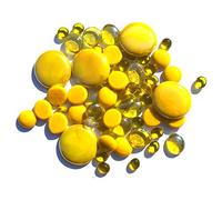 mesbilles - 250 GR Mélange Jaune Billes Plates - Galet en Verre 30 mm 20 mm 10 mm Cailloux en Verre décoratifs