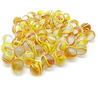 MesBilles 30 Billes Transparence Enrubannée - Bille en Verre à Collectionner (16 mm, Jaune & Orange)