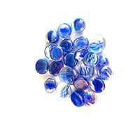 mesbilles - 500 GR Bleu Froissé 120 Billes Plates - Galet en Verre 20 mm Cailloux en Verre décoratifs