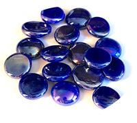 mesbilles - 500 GR Bleu Sombre Glossy 120 Billes Plates - Galet en Verre 20 mm Cailloux en Verre décoratifs