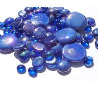 mesbilles - 500 GR Mélange Bleu-Nuit Billes Plates - Galet en Verre 30 mm 20 mm 10 mm Cailloux en Verre décoratifs