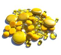 mesbilles - 500 GR Mélange Jaune Billes Plates - Galet en Verre 30 mm 20 mm 10 mm Cailloux en Verre décoratifs