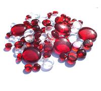mesbilles - 500 GR Mélange Rouge Transparence Billes Plates - Galet en Verre 30 mm 20 mm 10 mm Cailloux en Verre décoratifs