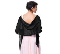 Mescara Femme Étole Châle Écharpe en Soie Wrap Foulard Pashmina pour Mariage Soirée Cérémonies Fêtes 180cm*70cm (Noir)