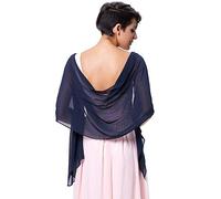 Mescara Femme Étole Châle Écharpe en Soie Wrap Foulard Pashmina pour Mariage Soirée Cérémonies Fêtes 180cm*70cm (bleu fonce)