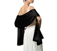 Mescara Femme Étole en Satin Châle Écharpe en Satin - Wrap Foulard Pashmina 240cm*75cm pour Soirée Cérémonies Fêtes Mariage (noir)