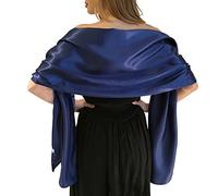 Mescara Femme Étole en Satin Châle Écharpe en Satin - Wrap Foulard Pashmina 240cm*75cm pour Soirée Cérémonies Fêtes Mariage (bleu fonce)