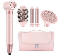 MESCOMB Sèche Cheveux & Air Styler, 5 en 1 Brosse Soufflante avec Diffuseur, Séchage Rapide, Sans Dommages Causés par Volumisation, Bouclage, Lisser, Trousse de Rangement - Idée Cadeau Parfaite
