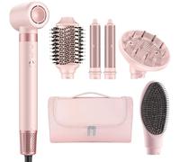 MESCOMB Sèche Cheveux & Air Styler, 6 en 1 Brosse Soufflante avec Diffuseur, Séchage Rapide, Sans Dommages Causés par Volumisation, Bouclage, Lisser, Trousse de Rangement - Idée Cadeau Parfaite