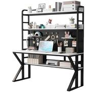 MESCXTY Bureau d'ordinateur avec clapier, Panneau perforé pour Jeux vidéo, Grandes étagères pour PC, Poste de Travail d'écriture et d'étude, Cadre en Acier Inoxydable (119,9 cm, Noir et Blanc)