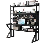 MESCXTY Bureau d'ordinateur avec clapier, Panneau perforé pour Jeux vidéo, Grandes étagères pour PC, Poste de Travail d'écriture et d'étude, Cadre en Acier Inoxydable (119,9 cm, Noir)