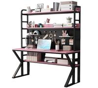 MESCXTY Bureau d'ordinateur avec clapier, Panneau perforé pour Jeux vidéo, Grandes étagères pour PC, Poste de Travail d'écriture et d'étude, Cadre en Acier Inoxydable (119,9 cm, Rose et Noir)