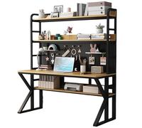 MESCXTY Bureau d'ordinateur avec clapier, Panneau perforé pour Jeux vidéo, Grandes étagères pour PC, Poste de Travail d'écriture et d'étude, Cadre en Acier Inoxydable (89,9 cm, Bois Noir)