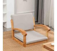 MESCXTY Chaise de Sol en Bois avec Dossier et accoudoirs,Chaise Tatami Japonaise sans Pieds avec Coussin,Chaise Basse Vintage pour Balcon,Salon,Chambre(Wood, Gray)