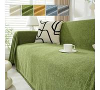 MESCXTY Couverture Chenille à Chevrons et Pompons, Housse de canapé, Protection pour Meubles, Douce, imperméable et Lavable pour Animaux de Compagnie, Enfants, Chiens et Chats (Vert, 180 x 180 cm)