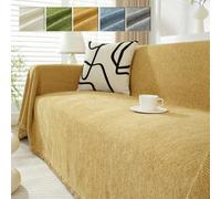 MESCXTY Couverture Chenille à Chevrons et Pompons pour canapé, Protection pour Meubles, Douce, imperméable et Lavable pour Animaux de Compagnie, Enfants, Chiens et Chats (Jaune, 180 x 180 cm)