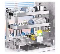 MESCXTY Escurreplatos Para encimera de cocina Sobre fregadero, Con escurridor, estante de Acero inoxidable 304 Con soporte Para utensilios y 5 ganchos (84 x 28 x 78 cm)