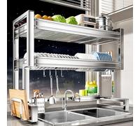 MESCXTY Escurreplatos Sobre el fregadero Con soporte Para utensilios, ahorra espacio, Acero inoxidable 304, Gran capacidad, tamaño Completo (76 x 80 cm)