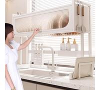 MESCXTY Escurridor de platos de Acero inoxidable Para encimera, multifuncional, Para cocina, Sobre fregadero (Blanco, 85 cm/33,5 pulgadas)