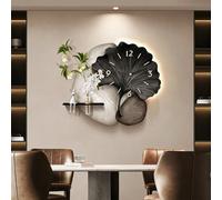 MESCXTY Horloge murale 3D avec éclairage LED, plantes vertes décoratives, alimentation secteur, décoration murale pour la maison, la chambre à coucher, la cuisine, sans tic-tac (noir, 60 x 50 cm)