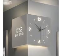 MESCXTY Horloge Murale d'angle Moderne Double Face, modèle carré à Brancher avec lumière, Lampe Lumineuse créative à télécommande pour Salon, Couloir, hôtel (30 cm)