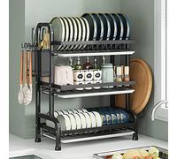 MESCXTY Juego de escurridor y escurridor de platos de Gran capacidad Para encimera de cocina, 3 niveles, Acero inoxidable S Con drenaje, Para copas de Vino, multifuncional F