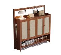 MESCXTY Meuble à Chaussures à 6 Niveaux avec Portes, Organiseur en Bambou avec Crochets sur Le Dessus, casier Extra Large de 32 cm pour entrée, Couloir et Salon