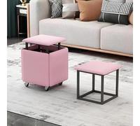 MESCXTY Pouf cube gigogne 5 en 1, tabourets empilables, banc ottoman carré en cuir, repose-pieds avec roulettes, ottoman avec rangement, pour chambre à coucher, salon, salle à manger (rose, grand)