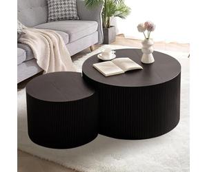 MESCXTY Table Basse gigogne Ronde Noire, Lot de 2 Tables d'appoint cannelées à Rayures Verticales, pour Salon, Appartement, sans Assemblage, Noir