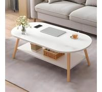 MESCXTY Table Basse Moderne en Bois,Table Centrale Ovale à 2 Niveaux,Petite Table d'appoint avec Double Rangement, pour Salon,Salle à Manger,Bureau et Chambre(100x48x42cm, White)