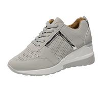 Mesdames Été Cuir À Lacets Tête Ronde Respirant Semelle Épaisse Chaussures De Sport Décontractées Bottes Femme Hiver Noir (Grey, 37) Chaussure Basket Running Marche Confortable Souple Plateforme