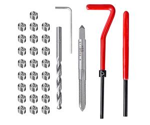 Mesee 30Pcs Outils de Réparation de Filetage M5 Ensemble Réparation Filetage avec Foret Hélicoïdal Taraud Clé Inserts Filetés en Acier Inoxydable pour Réparation Filetage Cassé Automobile
