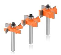 Mesee 3Pcs 8mm Tige Fraise à Rainurer et Languette, Fraise à Bois en T Forme Fraise de Rainure avec Roulement Set Outil de Coupe Bois 4 Dents pou Menuiserie