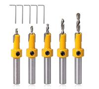 Mesee 5Pcs Foret Chanfrein à Bois de Tige 8mm Fraise à Chanfreiner, Foret d'Amorçage avec Clé Hexagonale, Ensemble Fraisé avec Butée Jaune pour Trous de Perçage du Bois Plastique (2.8mm-4mm)