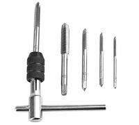 Mesee 5Pcs Tarauds à Goujure Droite à Main Métrique Assortiment M3 M4 M5 M6 M8 avec 1Pc Clé Réglable, Ensemble de Taraudage à Filetage en Acier avec Tourne-à-gauche en T pour Filet Rapporté